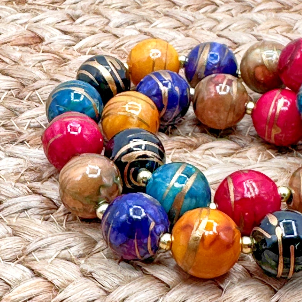 Vintage 80s 90s Multicolor Acrylic Beaded Necklace Magenta Teal Purple Retro 30" - Picture 6 of 6